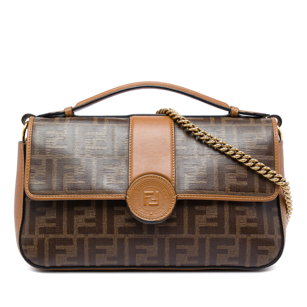 Pre-Loved Fendi Zucca Crystal Double F Baguette Satchel